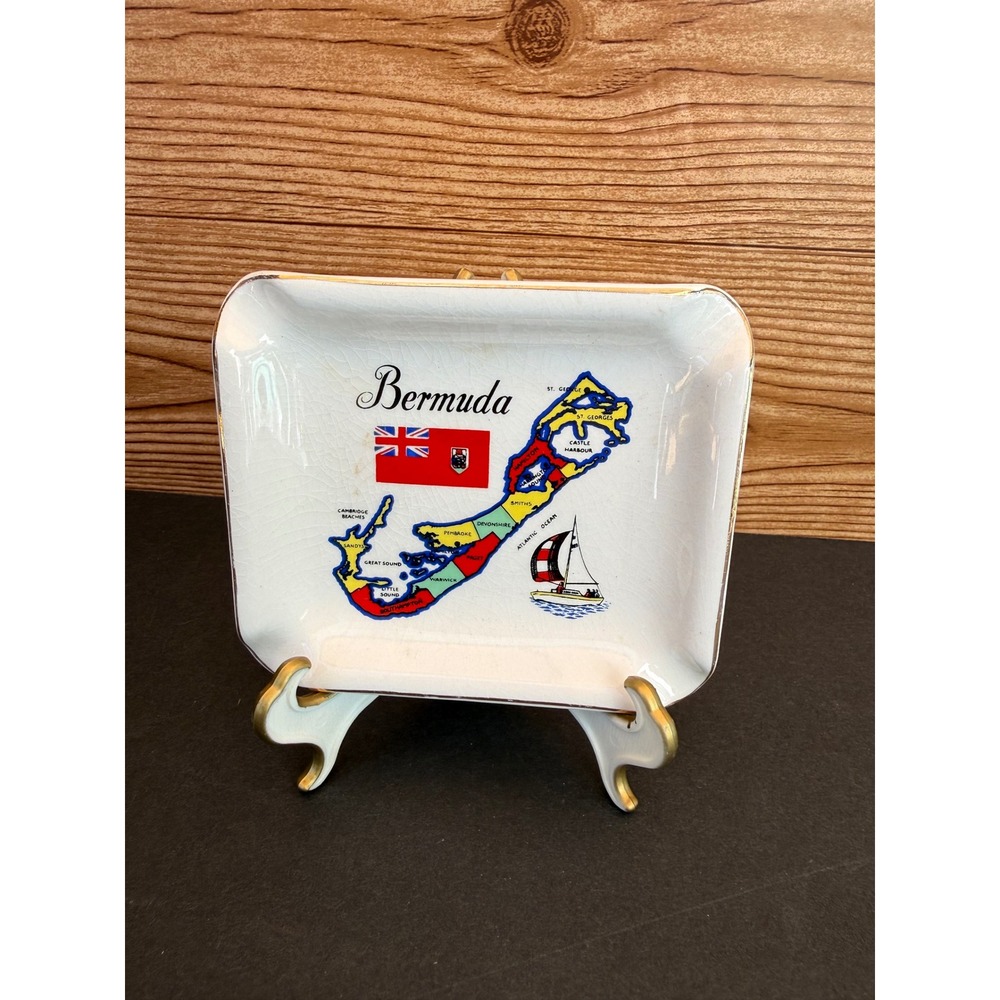 Vintage Lord Nelson Pottery Bermuda Map Trinket Dish Souvenir Ashtray England